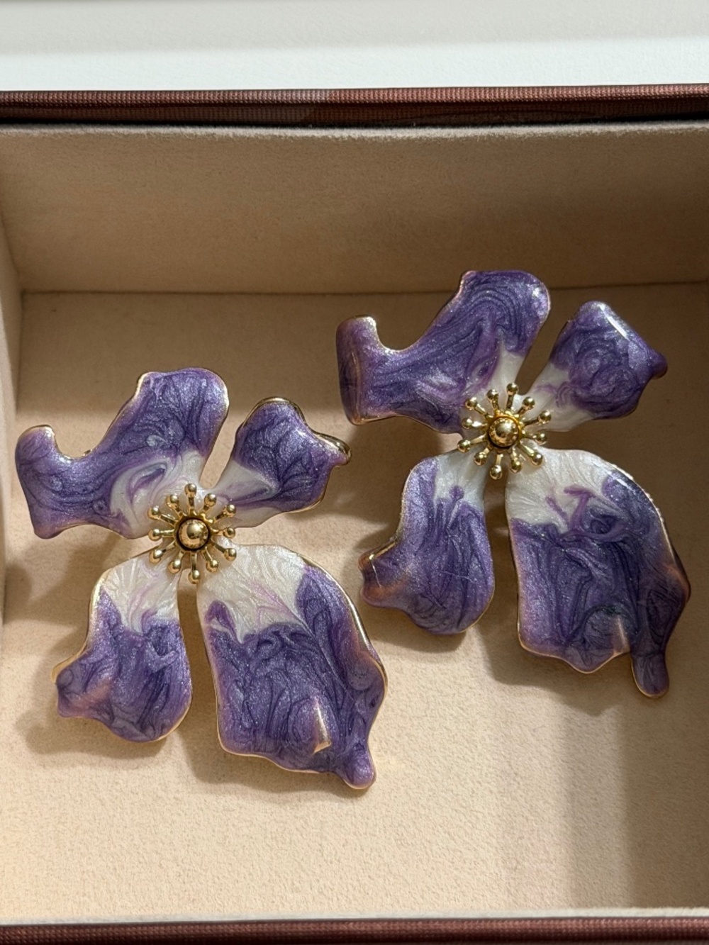 Golden Purple Gradient Exaggerated 3D Irregular Flower Enamel Statement Earrings